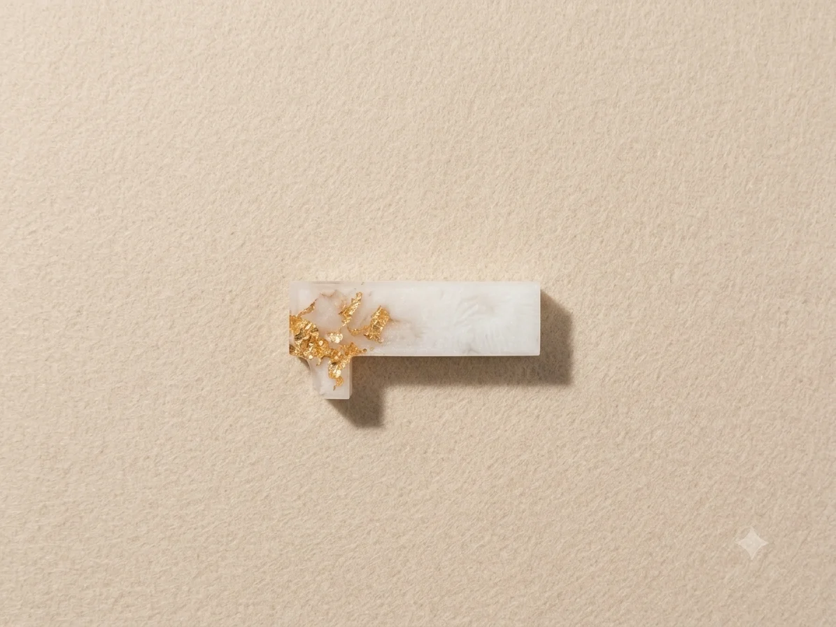 Handmade Pearl White & Gold Foil Resin Initial Keyring Digit 1