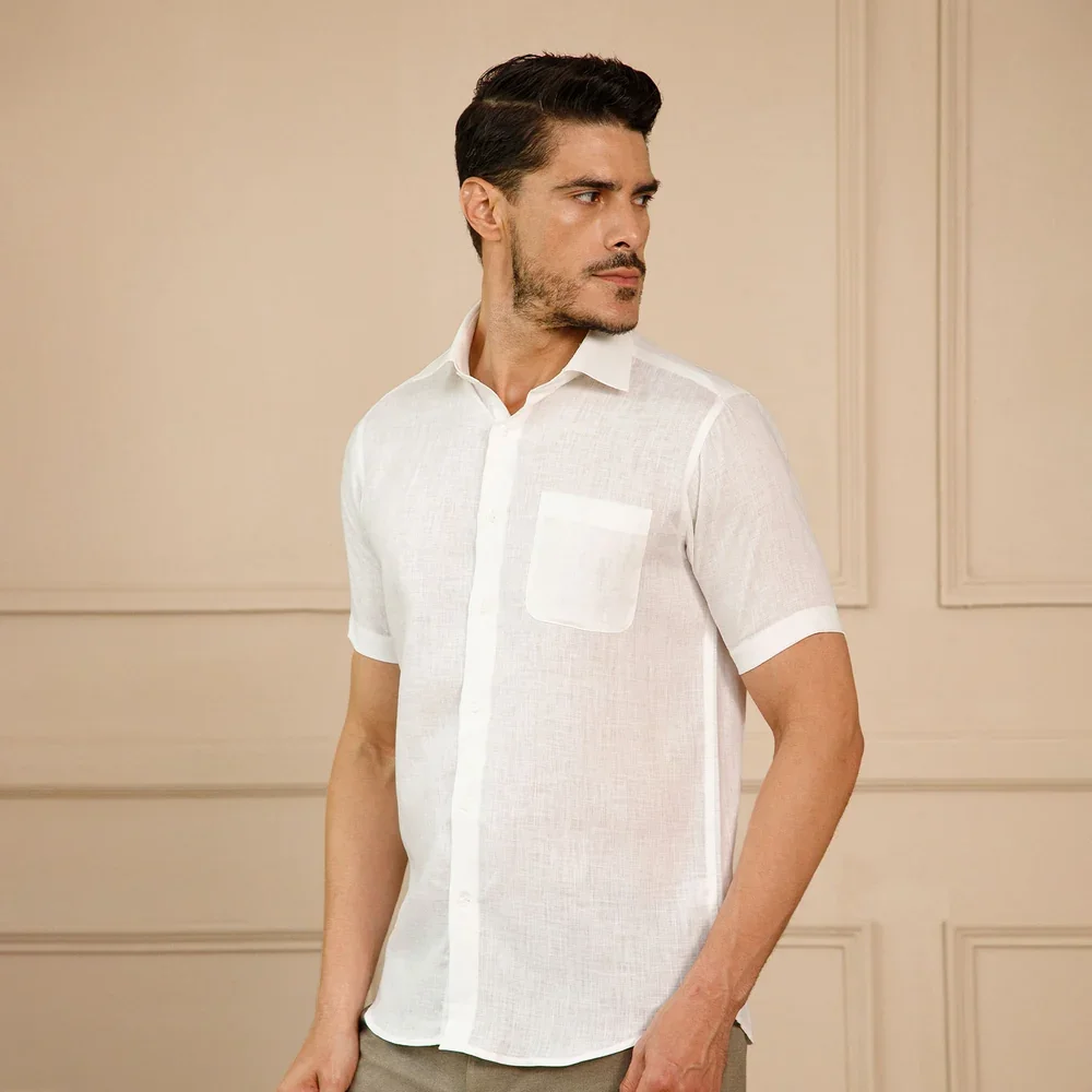 Premium Linen Half Sleeve Shirt – Ivory