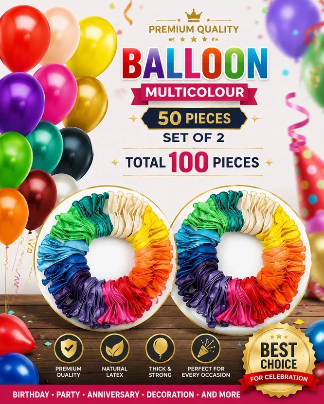 Metalic Solid Multicolour Large Balloons Pack of 100 | Party Decoration Balloons for Events Balloon