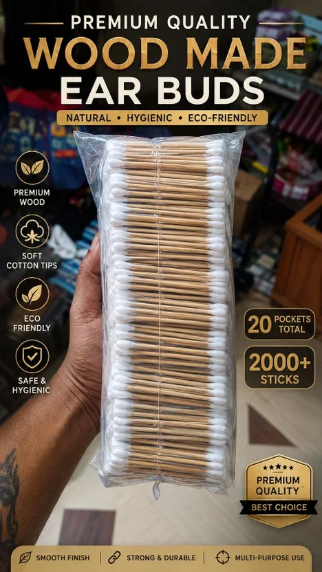 Premium Quality Wooden Ear Buds Pack | Natural Wood Cotton Earbuds for Daily Use