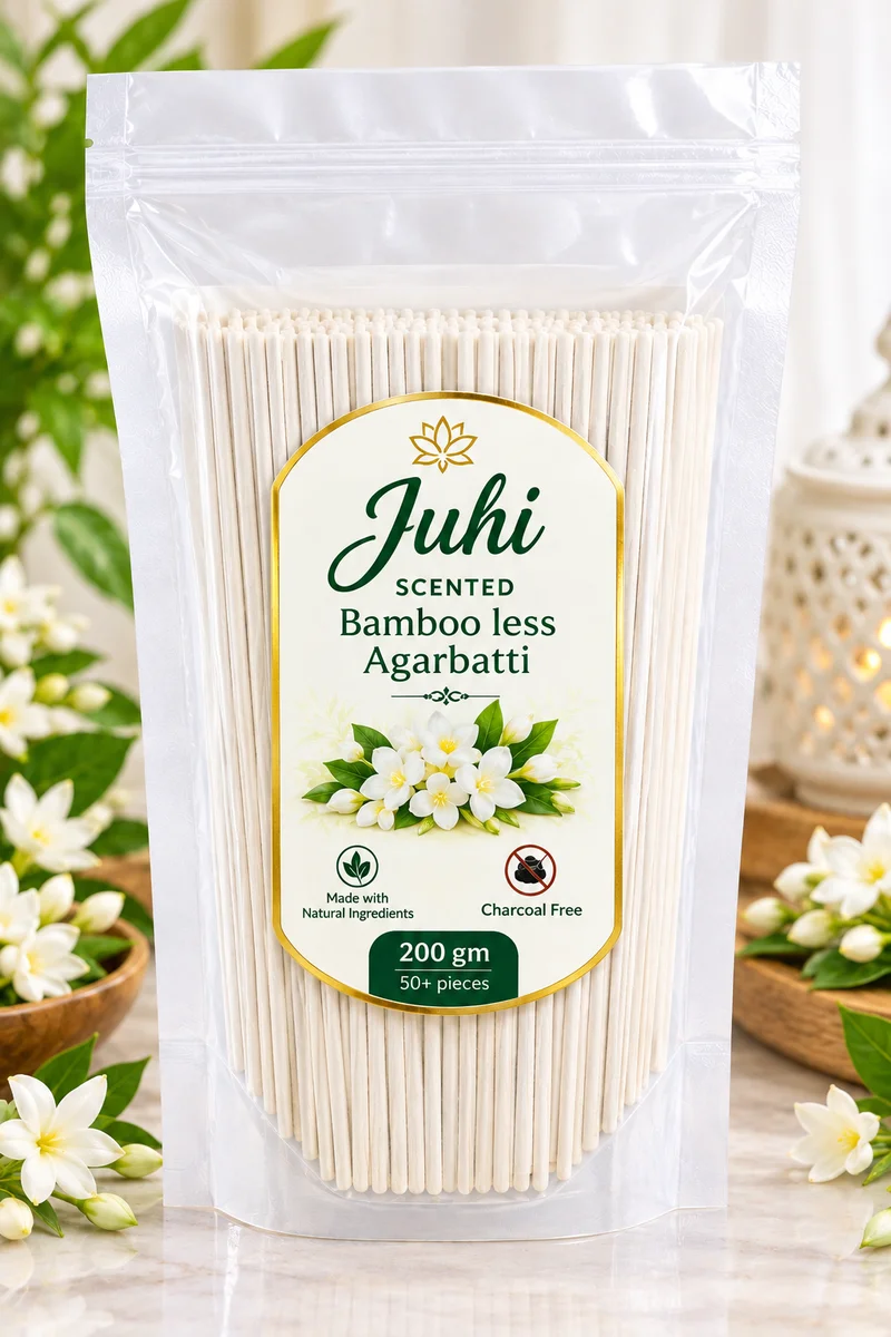 Premium Bamboo less agarbattis JUHI flavour 200gm , 50+ pieces , luxury scented , 45min+ burning time ,  made with natural ingrediants  , low smoke , charcoal free , best fragrance