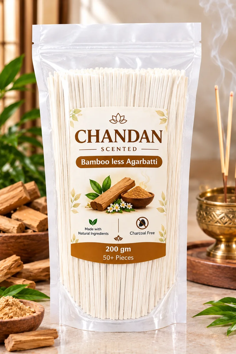 Premium Bamboo less agarbattis CHANDAN flavour 200gm , 50+ pieces , luxury scented , 45min+ burning time , made with natural ingrediants  , low smoke , charcoal free , best fragrance