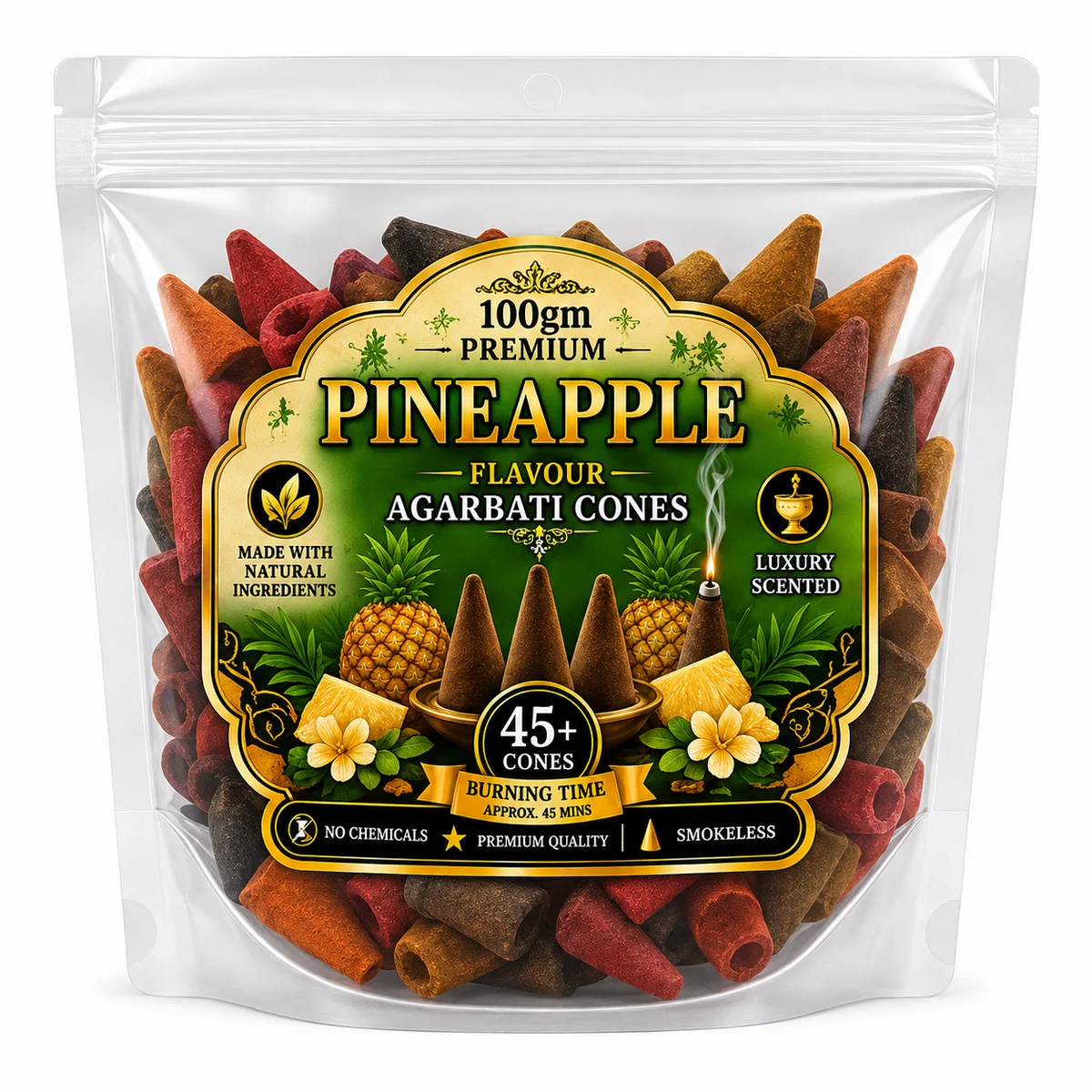 PREMIUM PINEAPPLE FLAVOUR MULTICOLOUR AGARBATTI CONE