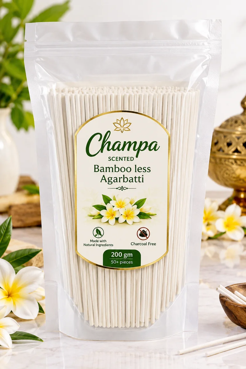 Premium Bamboo less agarbattis CHAMPA flavour 200gm , 50+ pieces , luxury scented , 45min+ burning time , made with natural ingrediants  , low smoke , charcoal free , best fragrance