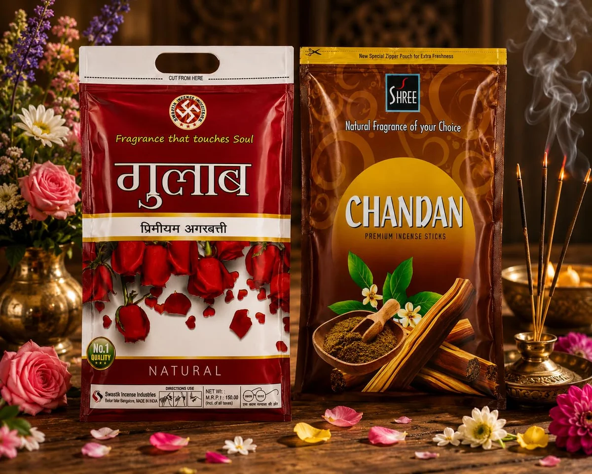 Premium Incense Sticks Combo Pack - Gulab & Chandan Agarbatti | Rose & Sandalwood Fragrance | Long Lasting Aroma | Home, Temple, Meditation & Daily Puja Use