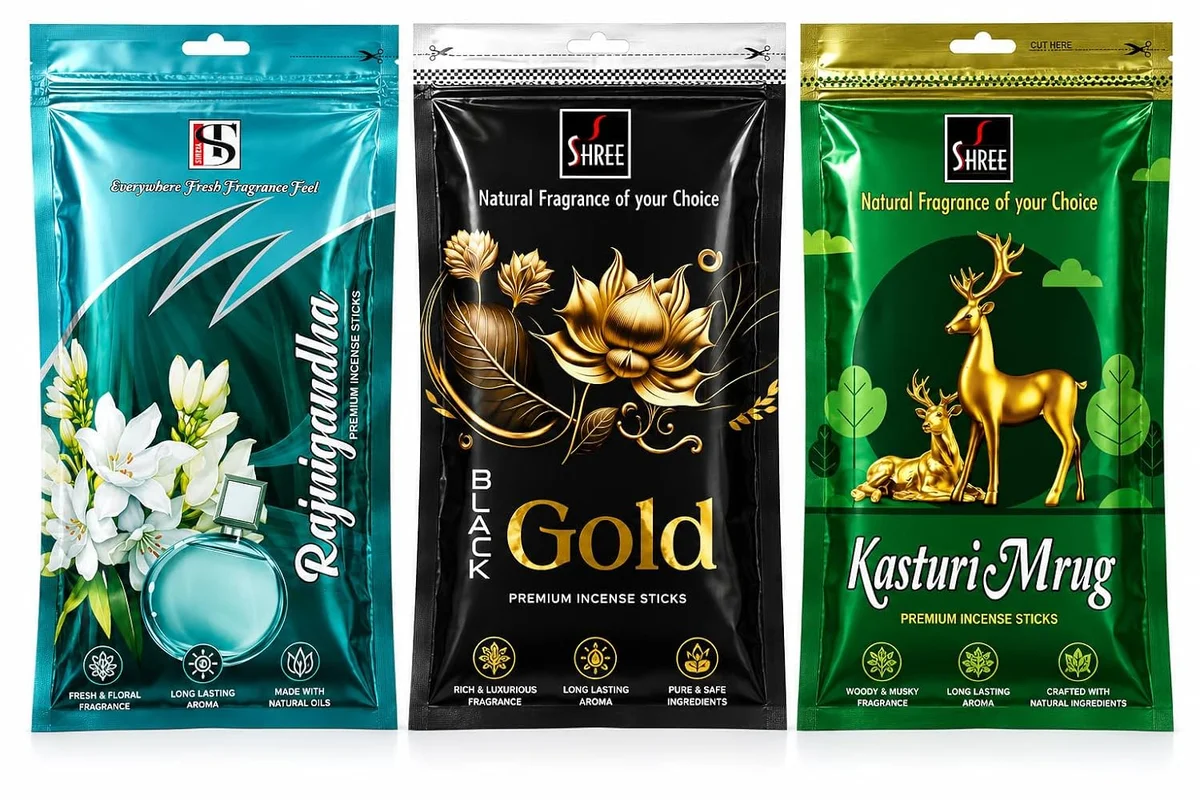 Premium Incense Sticks (Rajnigandha, Black Gold & Kasturi) | Long Lasting Agarbatti | Natural Fragrance for Prayer, Home, Office & Aromatherapy