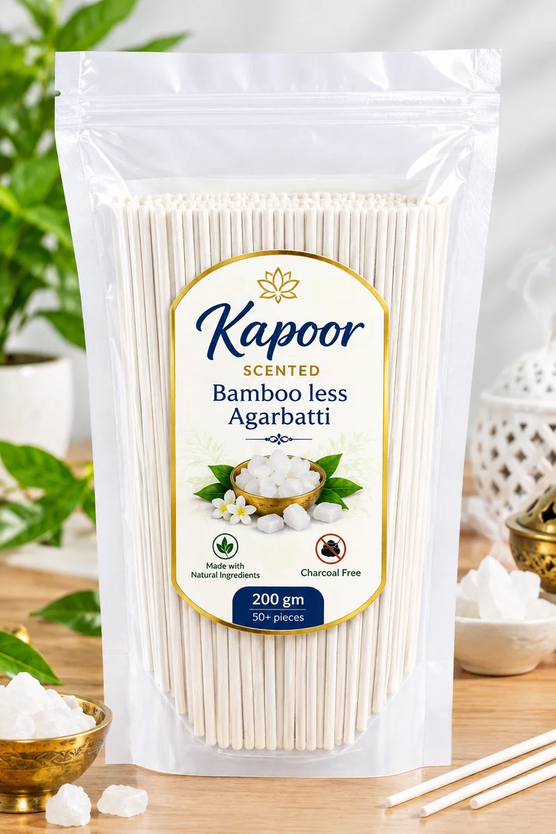 Premium Bamboo less agarbattis KAPOOR flavour 200gm , 50+ pieces , luxury scented , 45min+ burning time ,  made with natural ingrediants  , low smoke , charcoal free , best fragrance