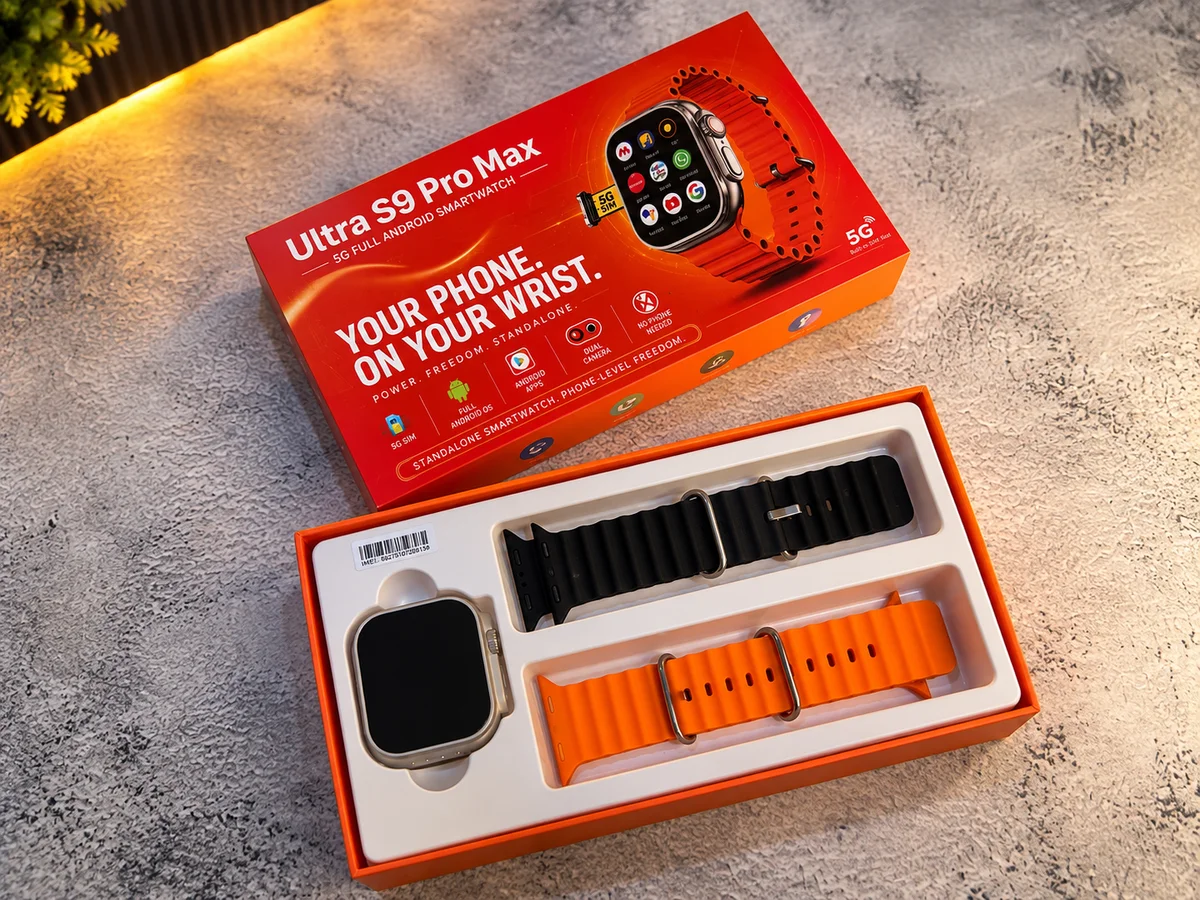 Ultra S9 Pro Max Smartwatch Unboxing with Black and Orange Straps