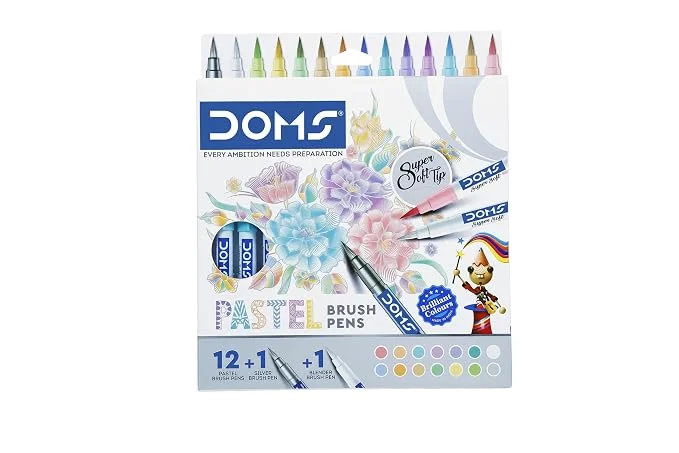 Doms Pastel Brush Pens (14 Shades | 12 + 1 + 1) (Pack of 1), Multicolor