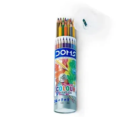 Doms HSC Colour Pencils Set | Round Tin | 24+1+1 Color | Art and School Supplies | pack of 1