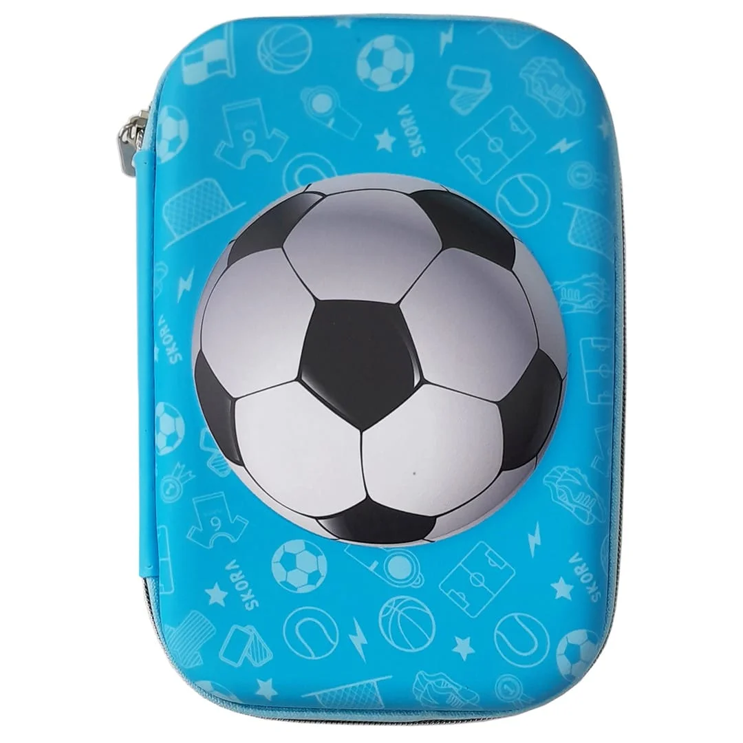 3D Football Zipper Pencil Pouch for Boys (Light Blue)