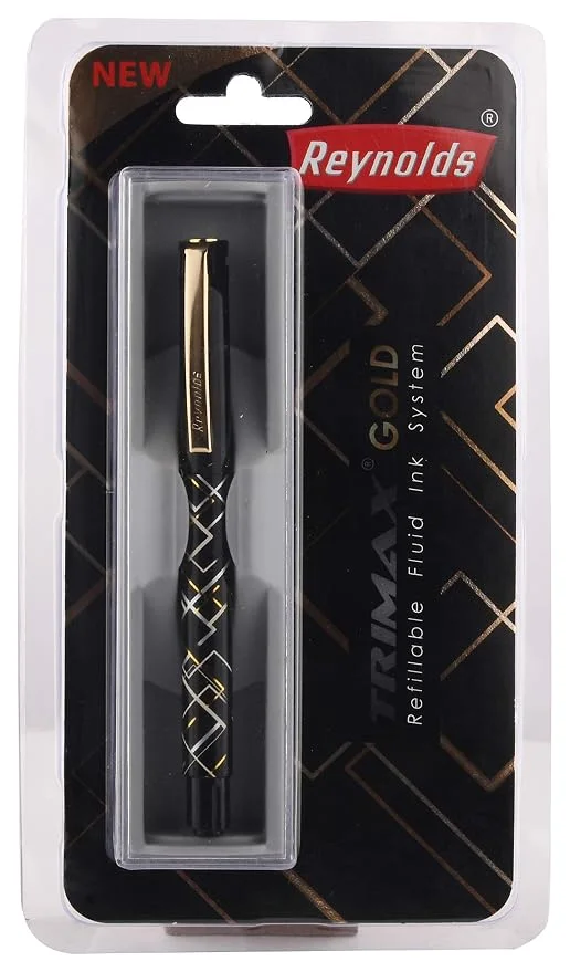 Reynolds Trimax Gold Liquid Gel Pen, Needle Tip (0.5mm), Black Ink
