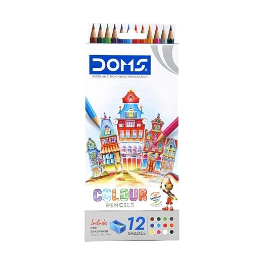 Doms Colour Pencils, 12 Shades with Sharpener