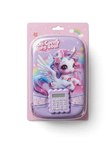 3D Cartoon Unicorn Pencil Pouch for |Kids Girls| with Calculator (Big)
