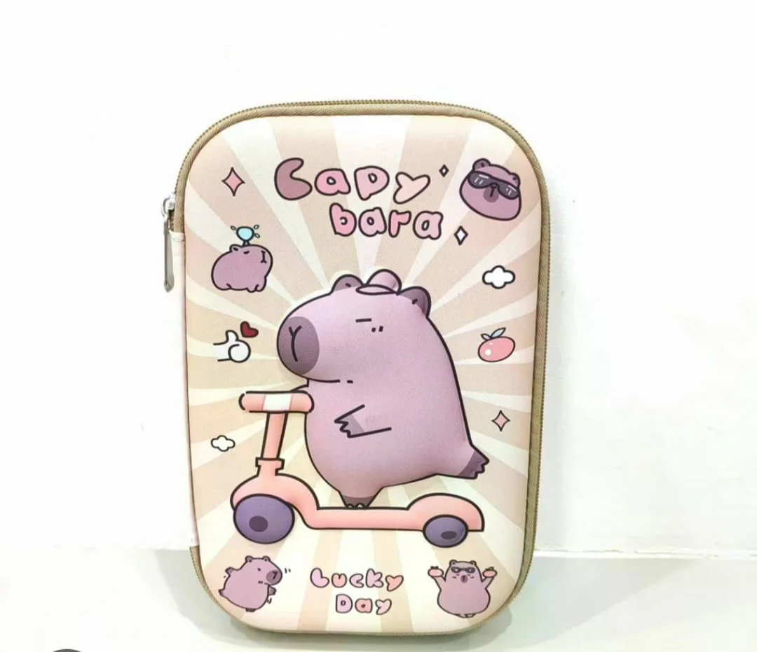 3D Capy Bara Lucky day Zipper Pencil Pouch (Light Beige Color)