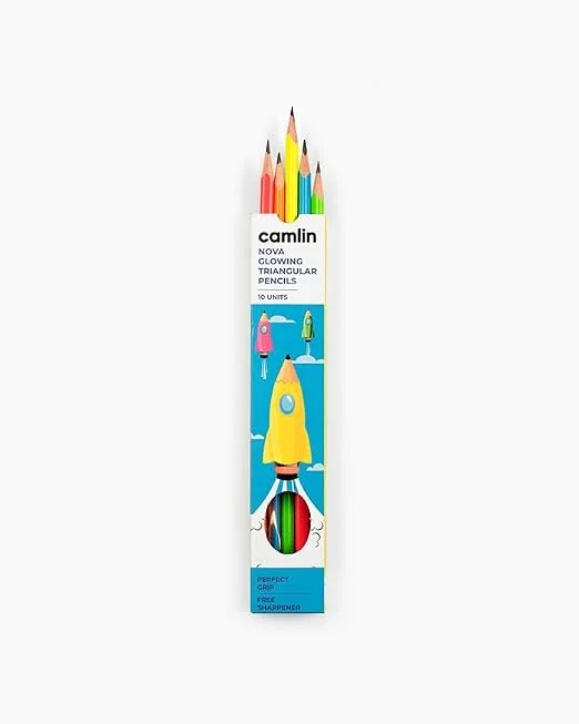 Camelin Nova Glowing Triangular Pencil, Pack of 10 Pencil with 1 Sharpner