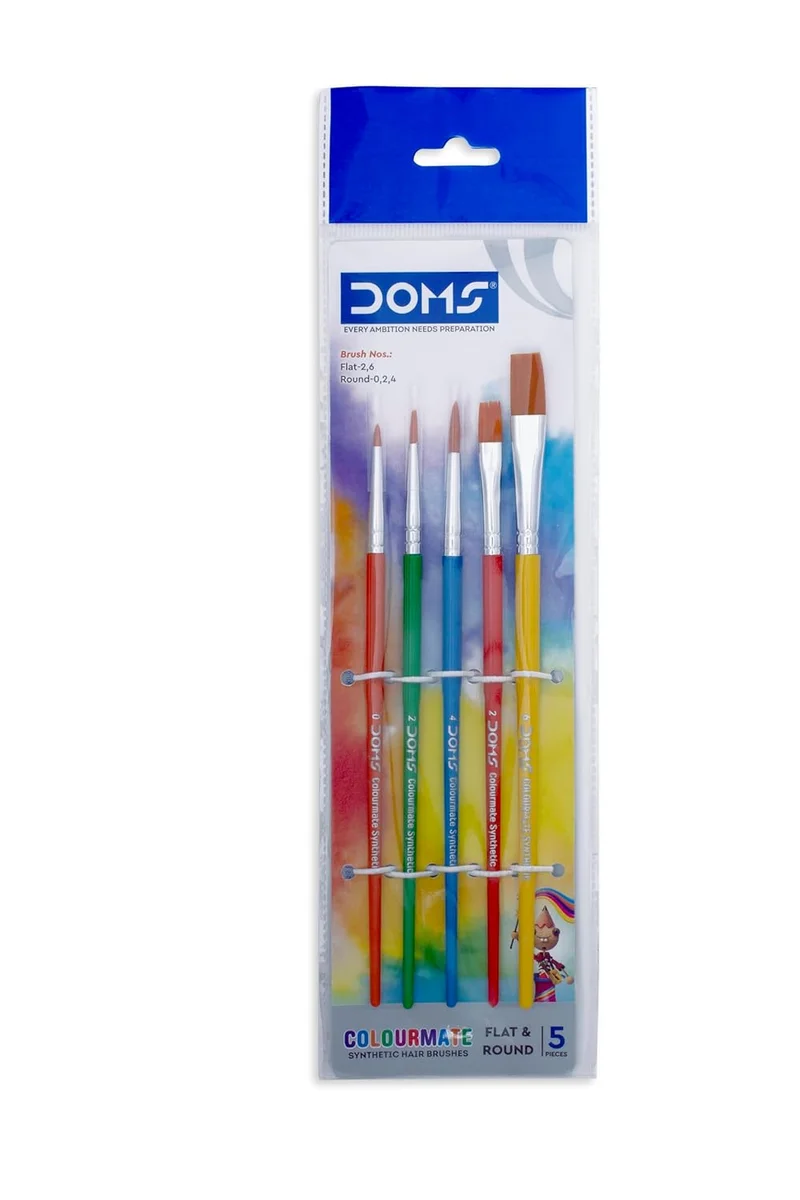 DOMS Colourmate Synthetic Paint Brush Set (Flat & Round)