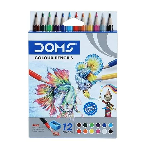 Doms Non-Toxic Half Size Colour Pencil Set in Cardboard Box 12 Assorted Shades