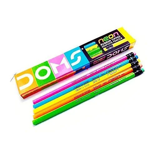 Doms Neon Rubber Tipped HB/2 Graphite Pencils Box Pack