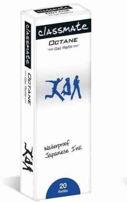 Classmate Octane Gel Pen Blue Refills, Waterproof Japanese Ink, Blue, Pack of 20