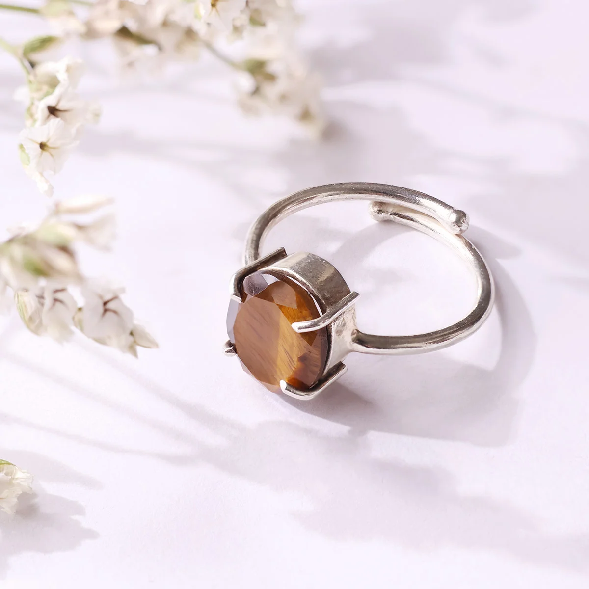 Tiger Eye Diamond Cut Ring