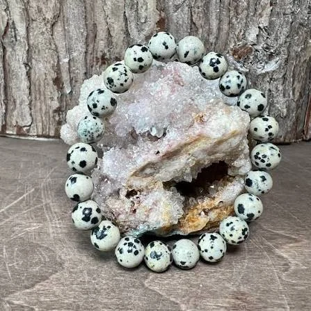 Lumina Natural Dalmatian Jasper Bracelet (8mm Beads) | Playful Positivity, Joy & Root Chakra Grounding Stone for Men & Women
