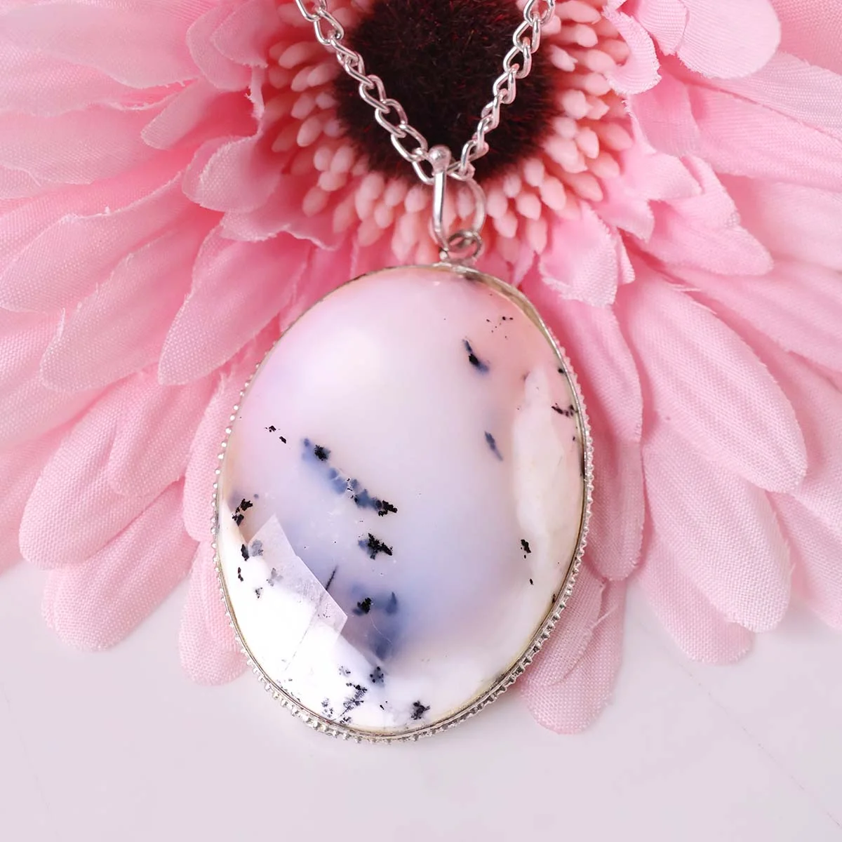 Natural Dendrite Opal Gemstone Pendant – Handcrafted Merlinite Fern-Like Opal Cabochon Pendant for Personal Growth, Intuition & Spiritual Connection