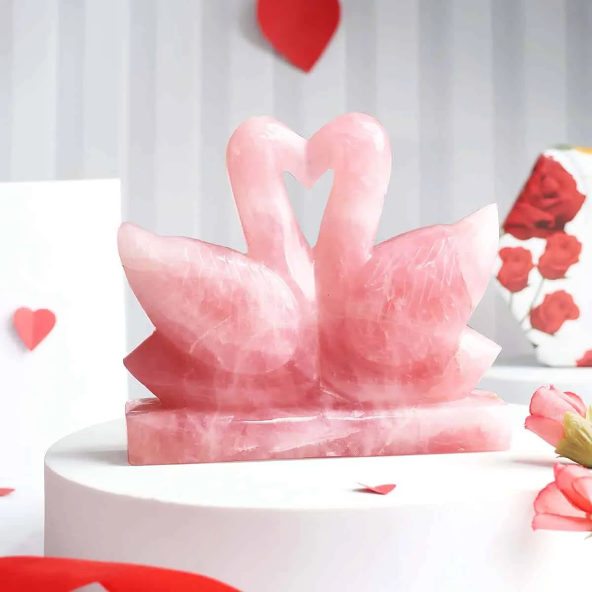 Rose Quartz Swan Pair