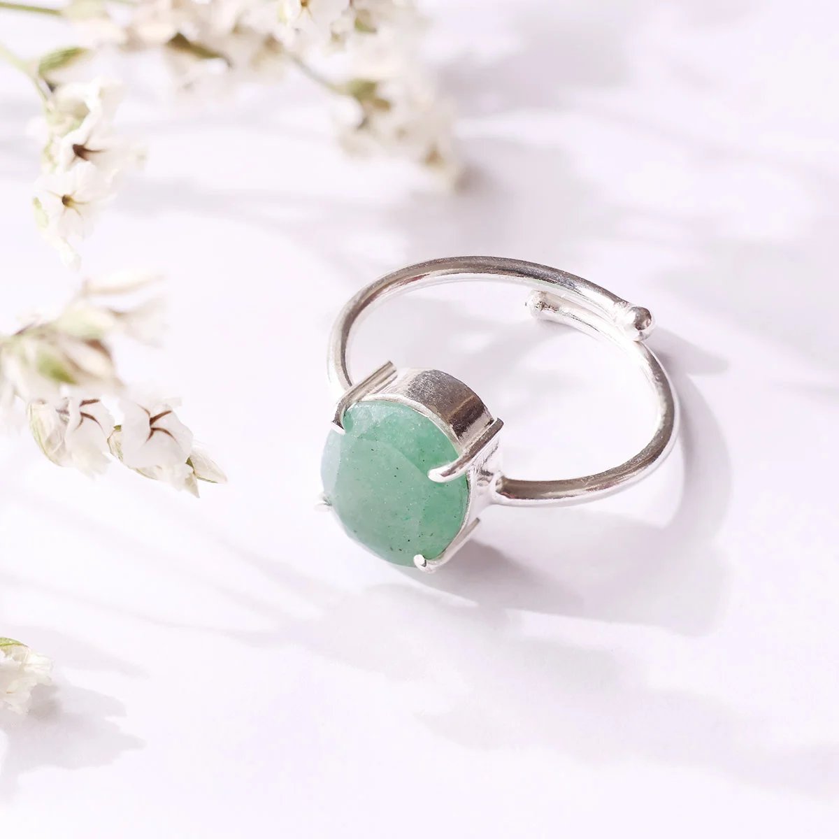 Green Aventurine Diamond Cut Ring