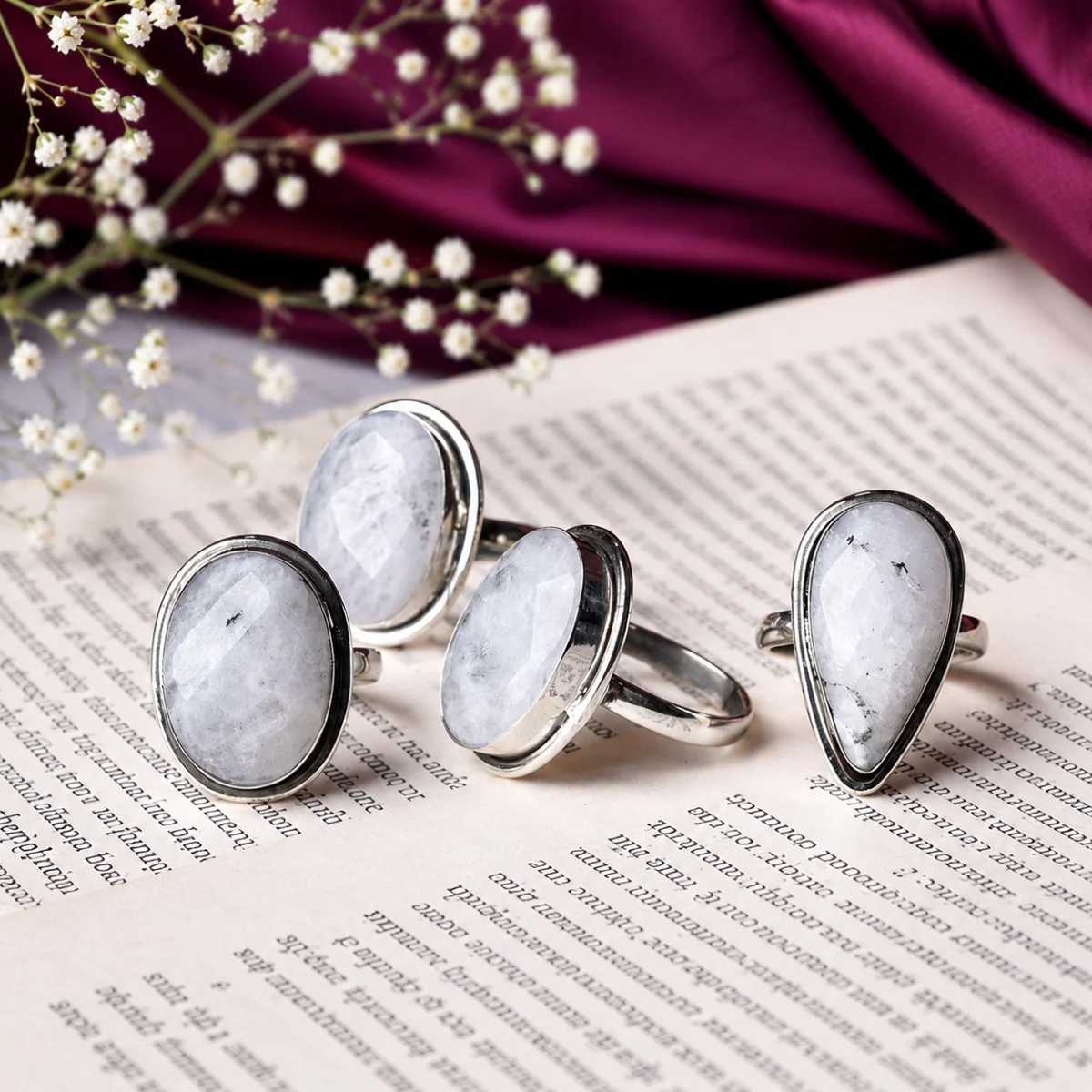 Rainbow Moonstone Faceted Ring