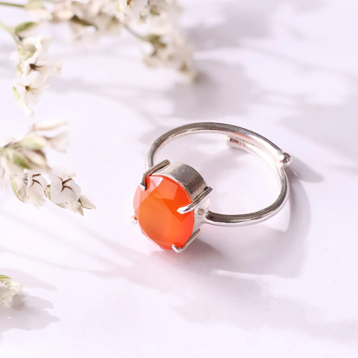 Red Carnelian Diamond Cut Ring