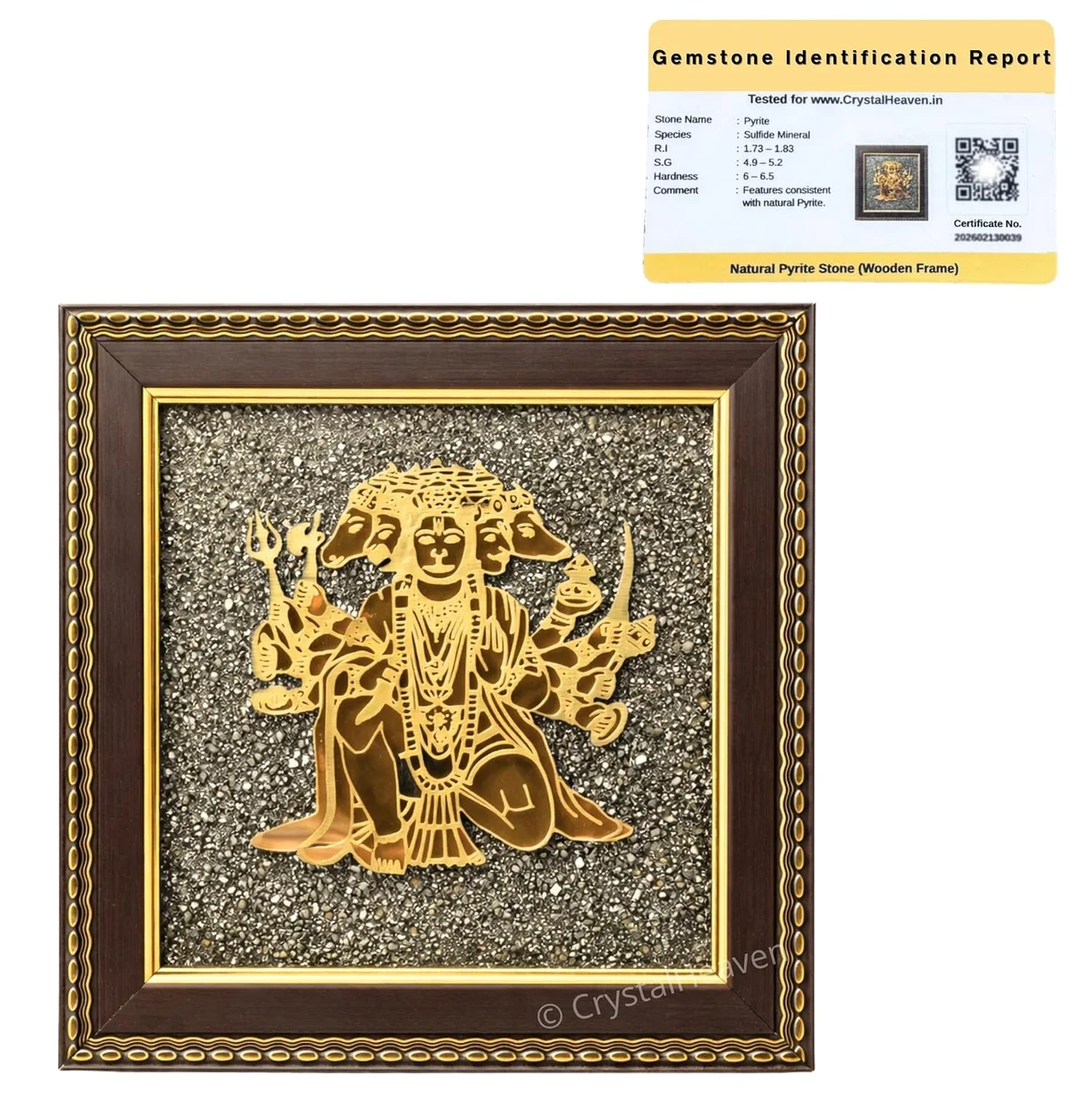 Pyrite Stone Frame with Panchmukhi Hanuman to Attract Money, Protection
