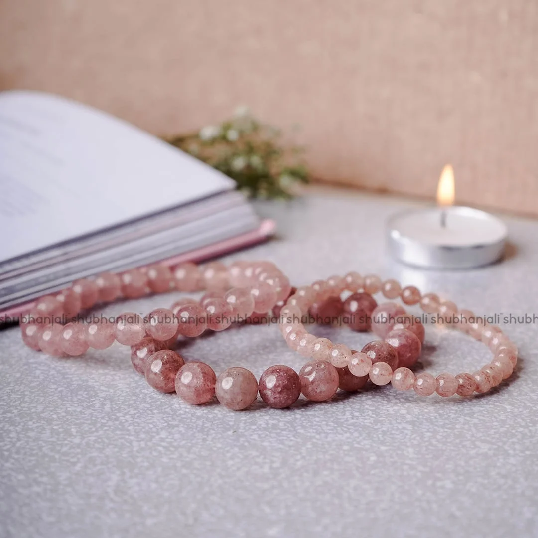 Lumina Natural Strawberry Quartz Bracelet (8mm Beads) | Universal Love, Heart Chakra Joy & Aura Radiance Stone for Women & Men