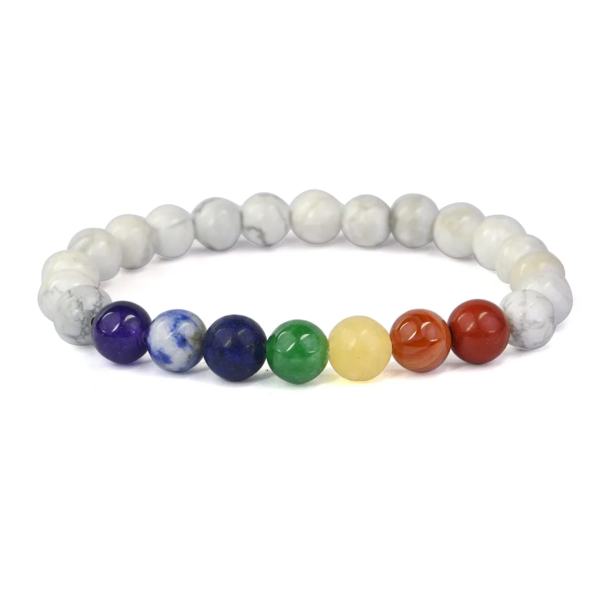 Reiki Crystal Products 7 Chakra Bracelet, Howlite Bracelet, 7 Chakra Stone Bracelet, Semi Precious Natural Gemstone Beads Reiki Healing Bracelets