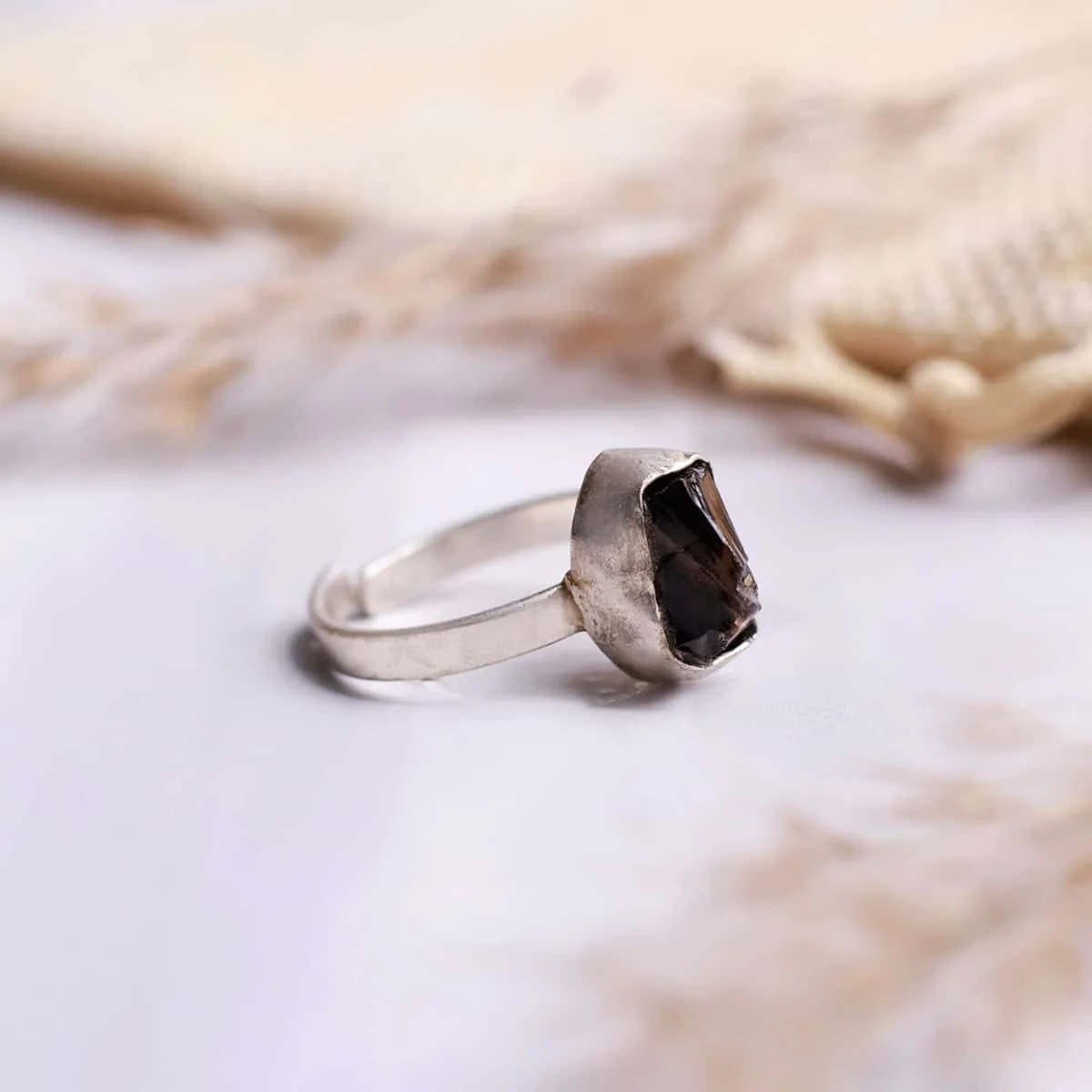 Black Tourmaline Raw Stone Ring