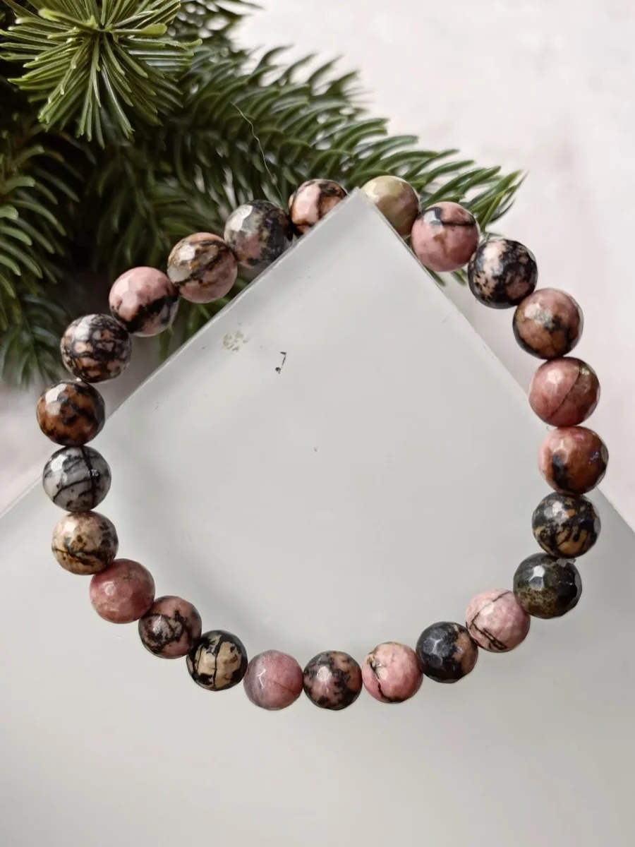 Lumina Natural Rhodonite Bracelet (8mm Beads) | The Stone of Compassion, Emotional Balance & Heart Chakra Healing for Women & Men