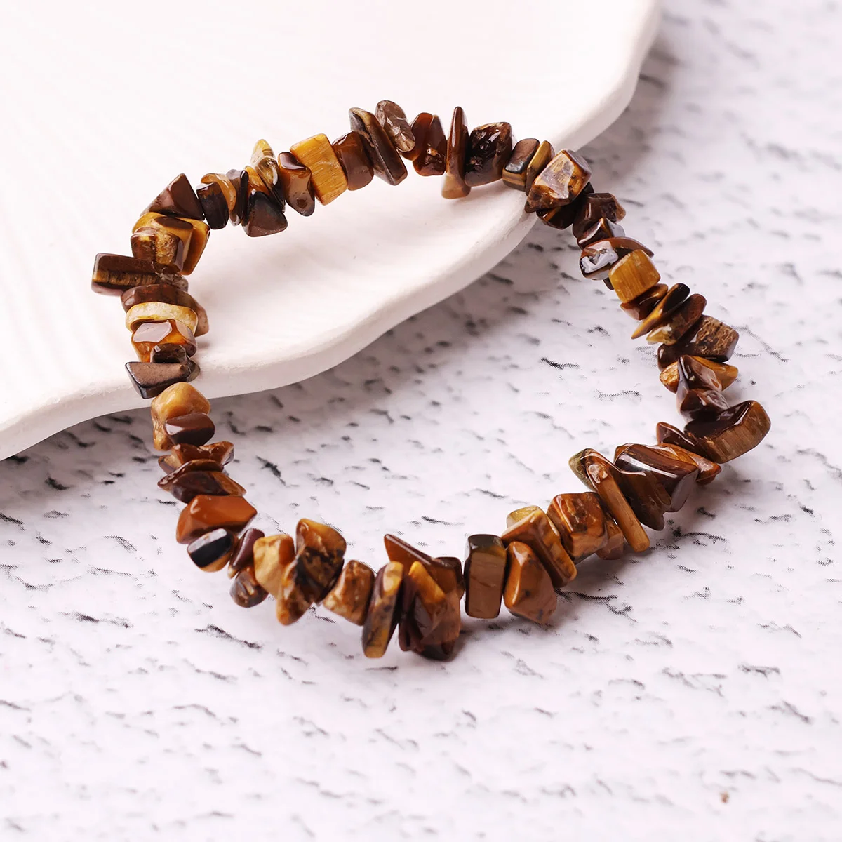 Lumina Natural Tiger's Eye Chips Bracelet | Raw Nugget Golden Brown Chatoyant Crystal Band for Courage, Focus & Solar Plexus Power (Unisex)