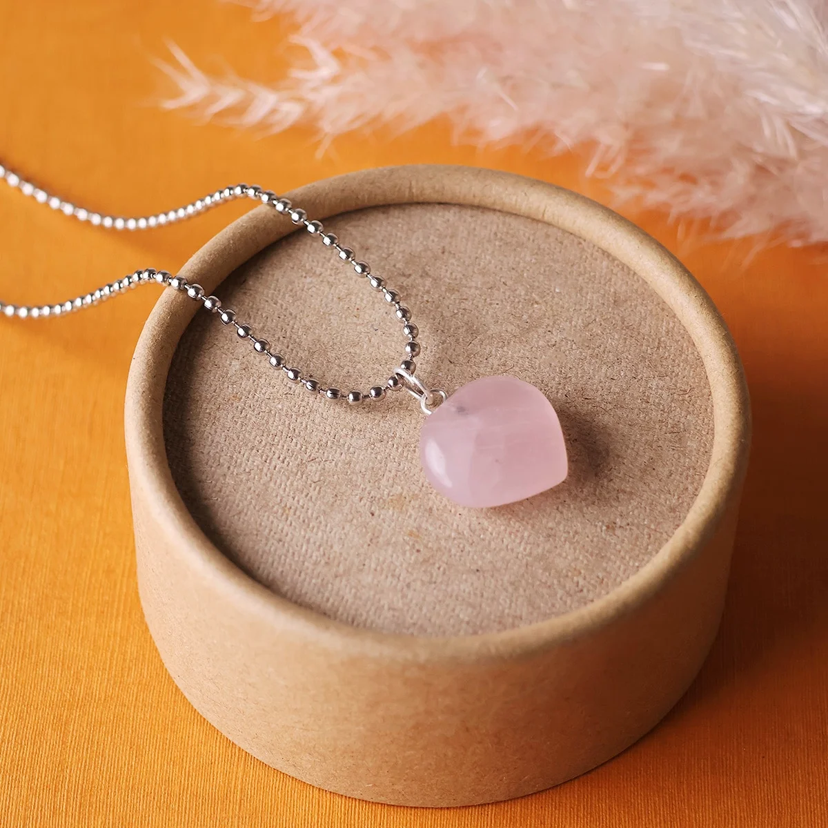 Natural Rose Quartz Heart Crystal Pendant – Handcrafted Blush Pink Gemstone Heart Pendant for Heart Chakra Healing, Self-Love & Romantic Gifting