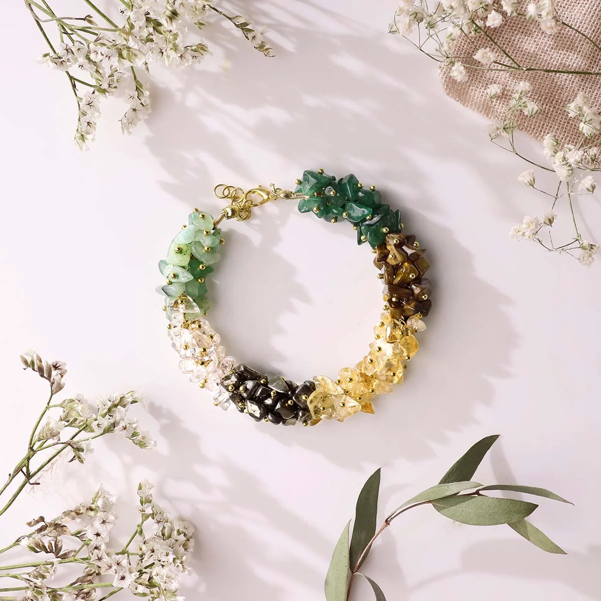 Lumina Original Dhanyog Chips Bracelet | Natural Raw Gemstone Nuggets for Wealth, Good Luck & Prosperity (Unisex)