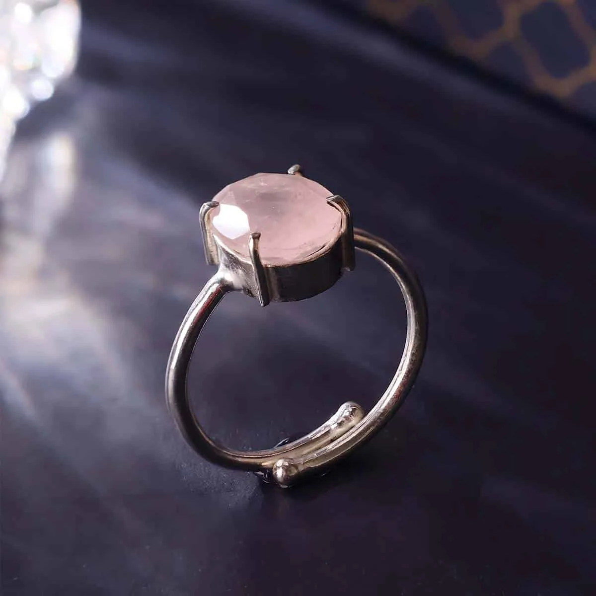 Rose Quartz Diamond Cut Ring