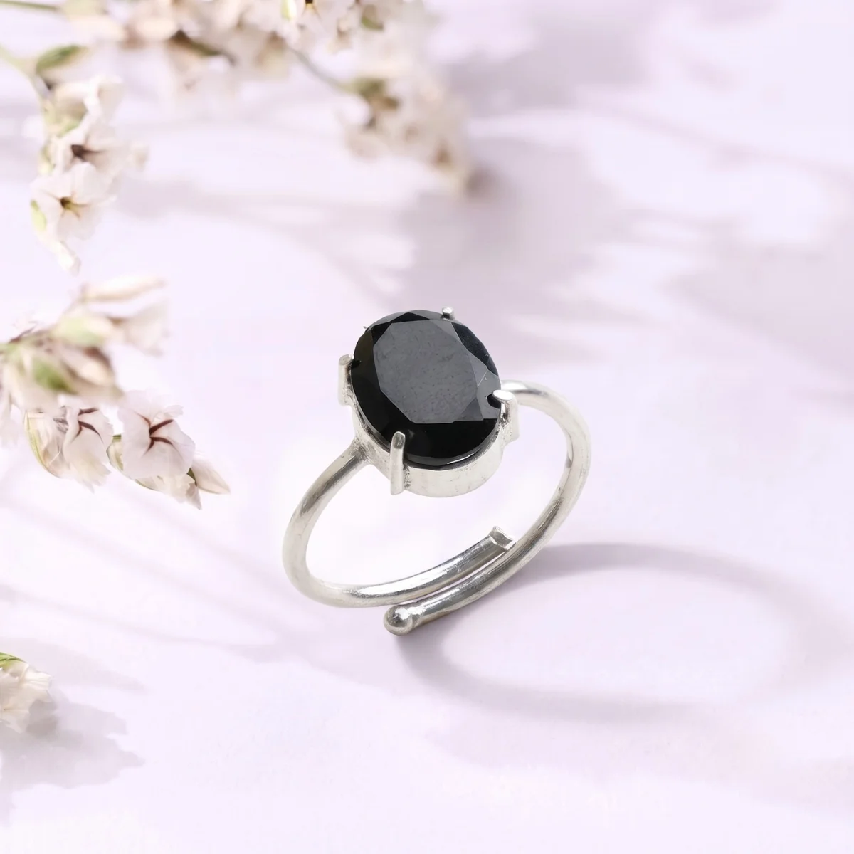 Black Obsidian Diamond Cut Ring