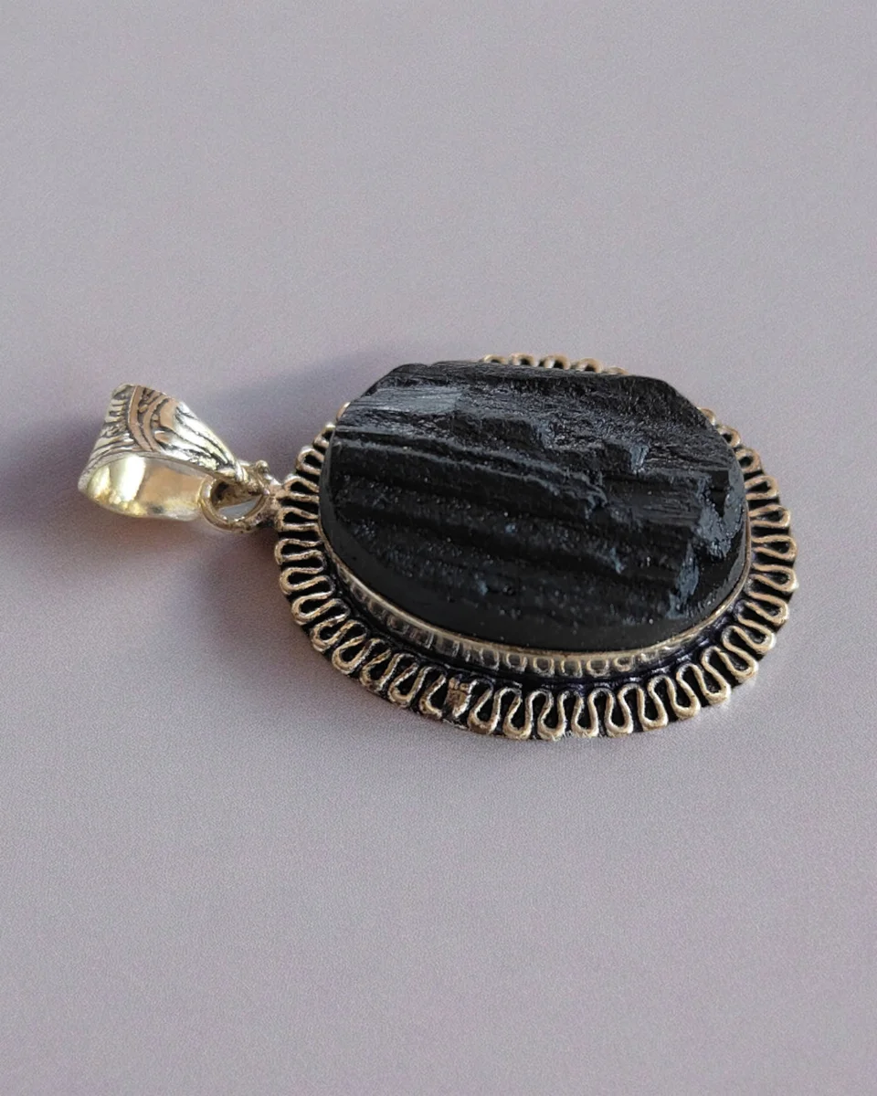 Natural Raw Black Tourmaline Crystal Pendant – Handcrafted Rough Stone Protection Necklace Pendant for Grounding, EMF Shielding & Negative Energy Defense