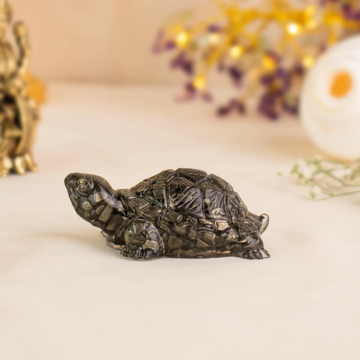 Astrotalk Pyrite Tortoise (Kachhua) for Home Decor (2.7 x 1 Inch)