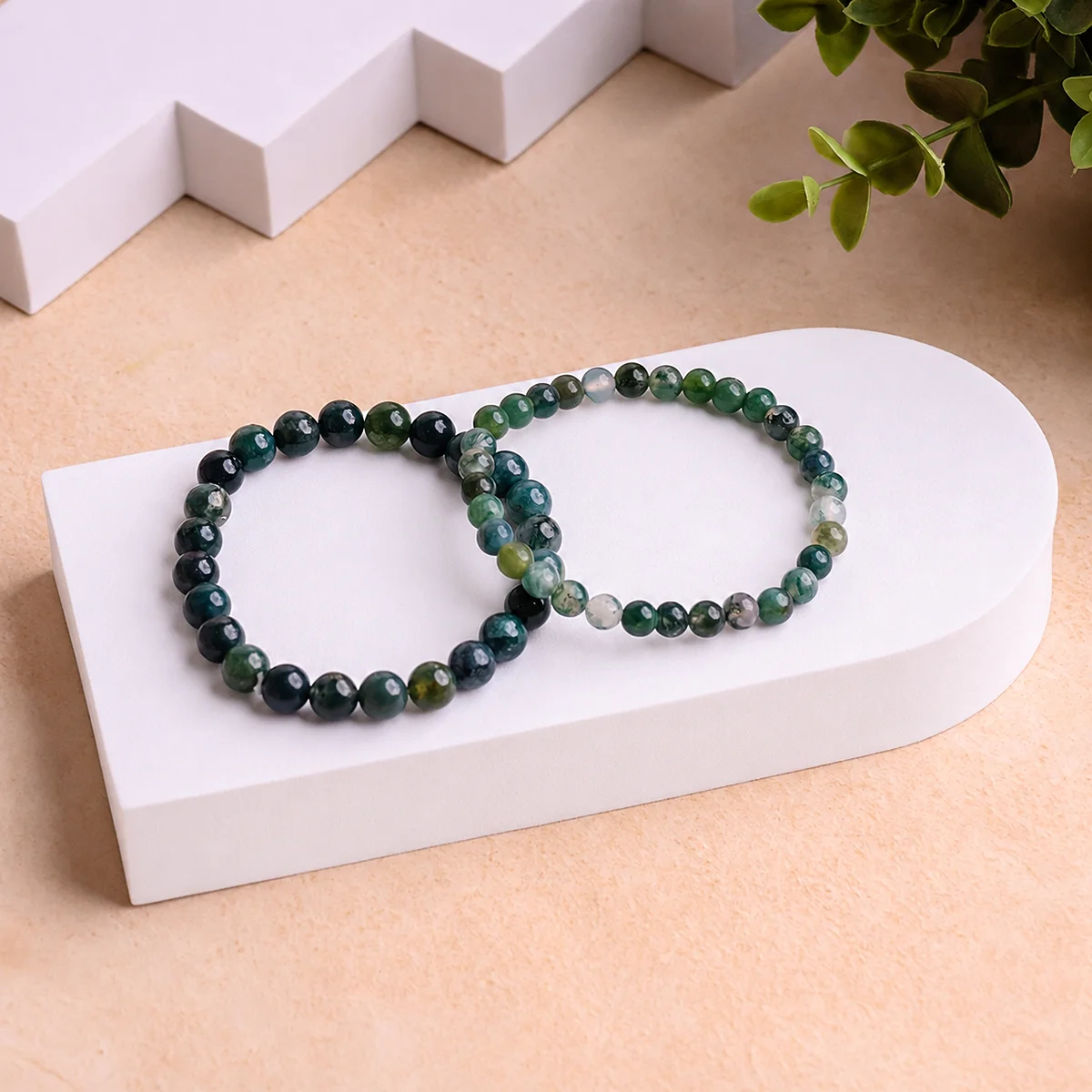 Lumina Natural Moss Agate Bracelet (8mm Beads) | The Stone of Abundance, New Beginnings & Heart Chakra Grounding for Men & Women