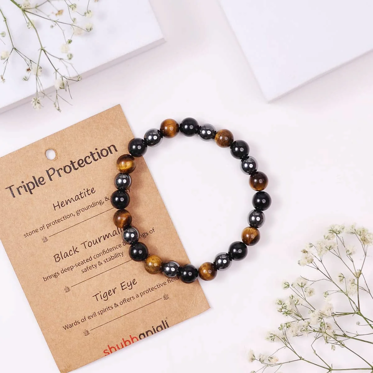 Lumina Original Triple Protection Bracelet (8mm Beads) | Synergy of Natural Tiger’s Eye, Black Obsidian & Hematite for Buri Nazar Shield, Grounding & Courage (Unisex)
