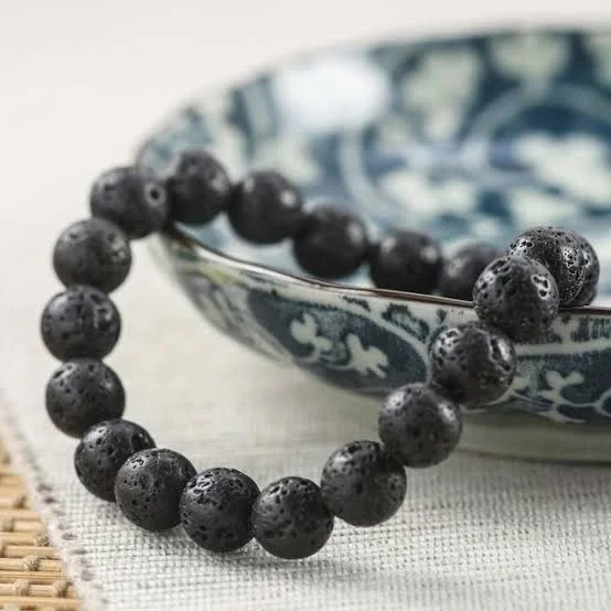 Lumina Natural Black Lava Stone Bracelet (8mm Beads) | Elemental Fire & Earth Grounding Talisman, Aromatherapy Oil Diffuser for Men & Women