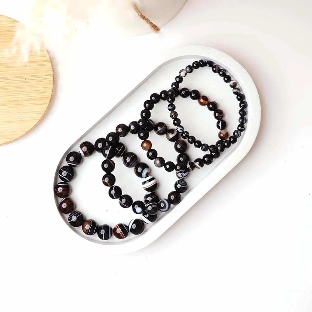 Lumina Original Black Sulemani Hakik Bracelet (8mm Beads) | Authentic Banded Agate for Rahu-Ketu Shanti, Shani Protection & Buri Nazar Shield (Unisex)