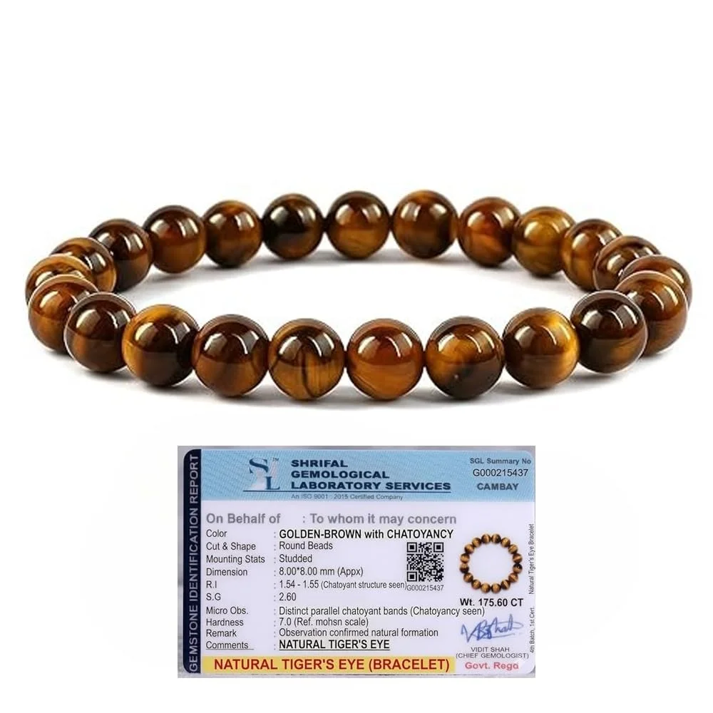 Lumina Natural Golden Tiger’s Eye Bracelet (8mm Beads) | The Stone of Courage, Laser Focus, Solar Plexus Willpower & Nazar Shield for Men & Women