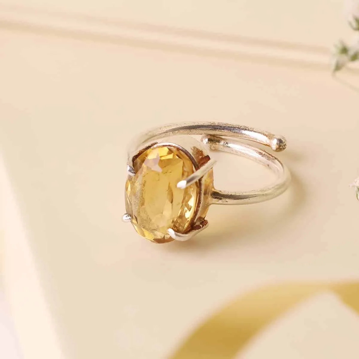Citrine Diamond Cut Ring