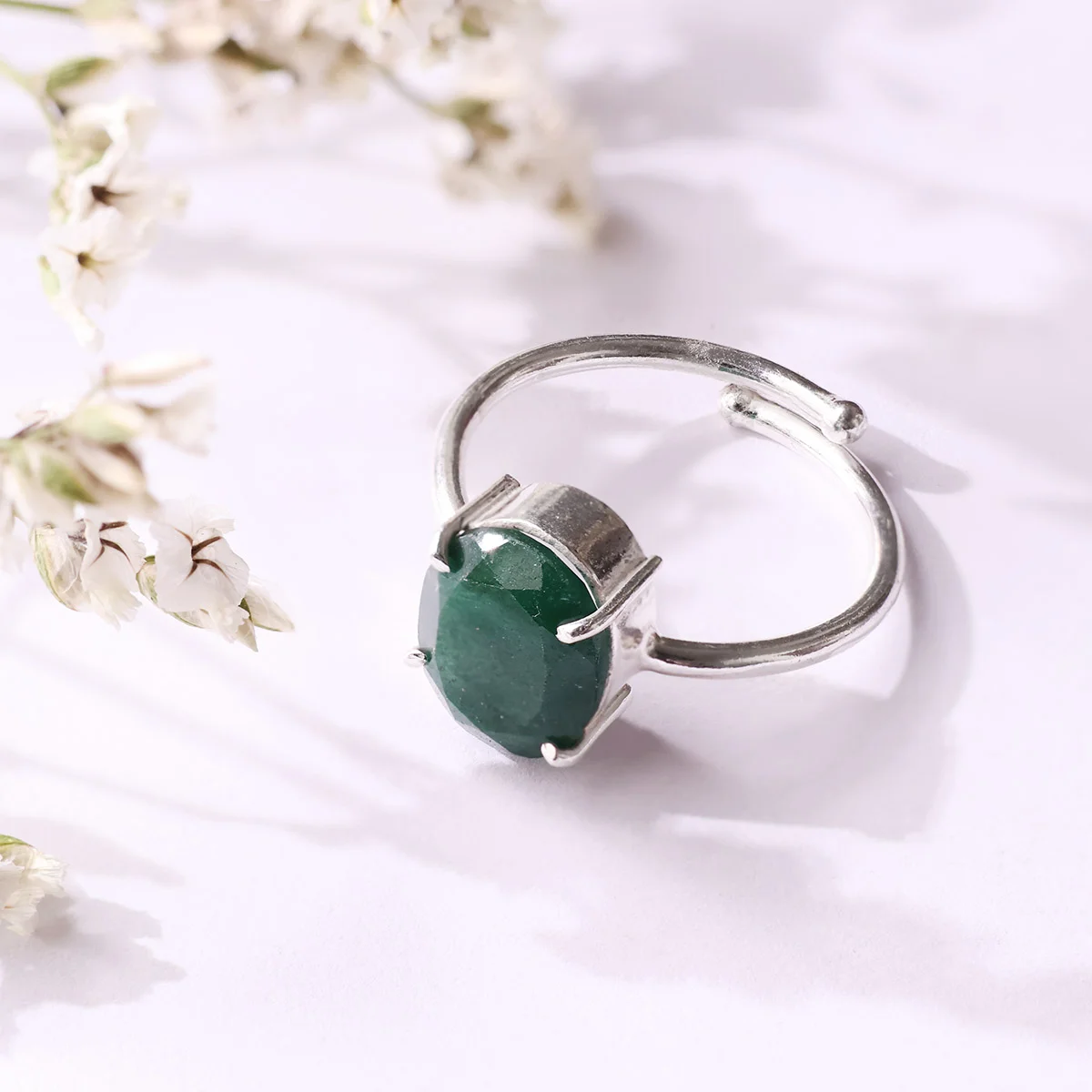 Green Jade Diamond Cut Ring